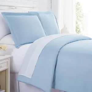 100% Cotton Queen Size Duvet Cover - Luxurious Silky Soft Floral Bedding, 300 Thread Count Sateen, Ballard Blue