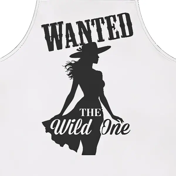 Retro Cowgirl Apron "Wanted. The Wild One" Adjustable Straps White Polyester Canvas Fabric Stain-Free Protection Western Style Kitchen Chef Gift