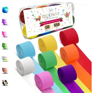 8 Crepe Paper Streamers Rolls, 656ft Pack of 8 Unique Rainbow Streamers for Birthday Party Wedding Decorations (1.8 inch x 82 ft/Roll)
