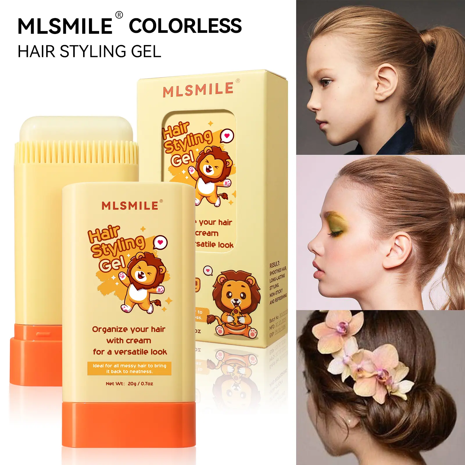 Hair combing, hair styling cream, hair wax gel, suitable for children, anti frizz and tidying comb