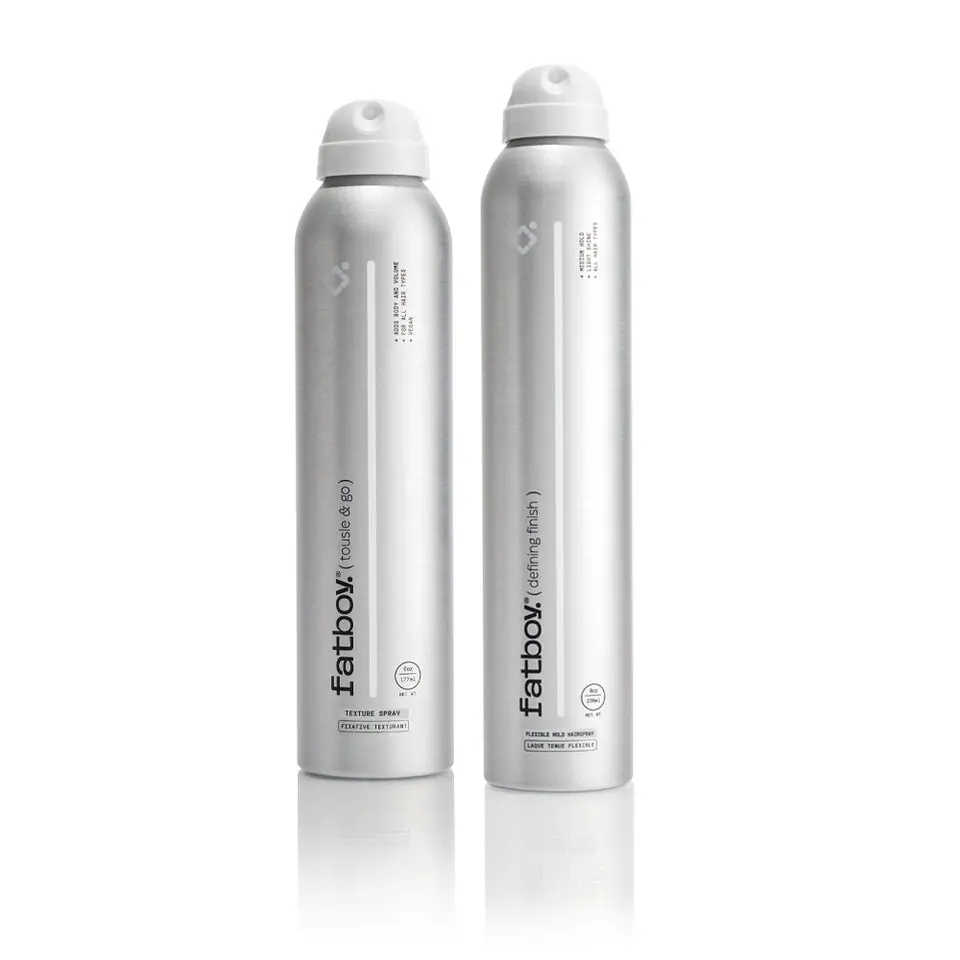 Fatboy Tousle & Go Texture Spray 6oz & Defining Finish Flexible Hold Hairspray 8oz Bundle for Volume Definition and Workable Hold