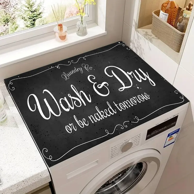PINSOUL Stain-Proof Anti-Slip Slipcover Top Washer & Dryer Mat - 23.6"x19.7", Lightweight Printed Dustproof Cover with Rubber Base, Artwork-Infused Household Textile Laundry Room Accessory
