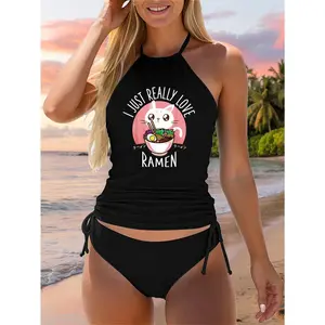 Funny Cat Ramen Anime Merch Kawaii Clothes Graphic Two Piece Swimsuits Two Piece Swimsuit