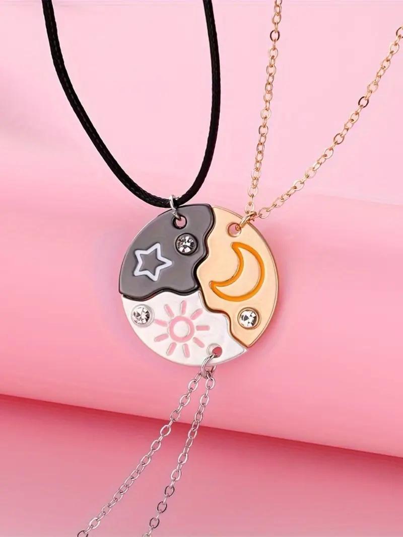 Fashion Trendy Star Moon Sun Pendant Necklace Set, Simple Casual Versatile Design, Ideal Gift for Friends, Zinc Alloy        ， ，。 ？