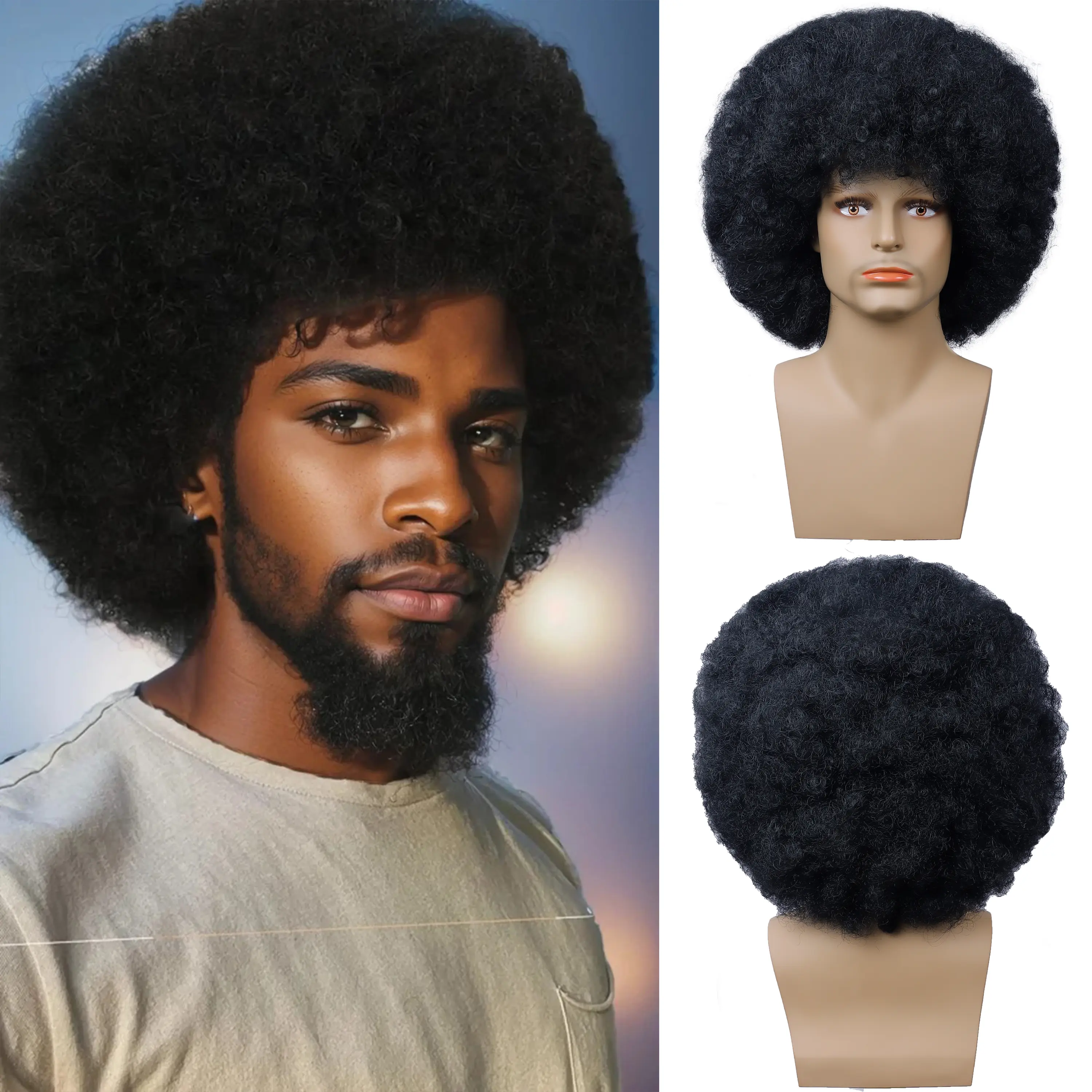 VOSILK Short Black Afro Curly Wig 70s 80s Disco Rocker Vibe Wig with Bangs Perfect for Halloween Cosplay Costume Parties Retro Themes Elegant Daily Wear Synthetic Fiber wavy Wig for Men festival Bouncy gorgeous fashion fluffy wig
