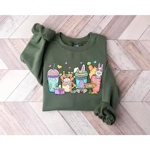 Easter Coffee Latte Sweatshirt, Womens Coffee Lover Easter Shirt, Teacher Easter Shirt, Cute Bunny Sweatshirt, Happy Easter Day Gift