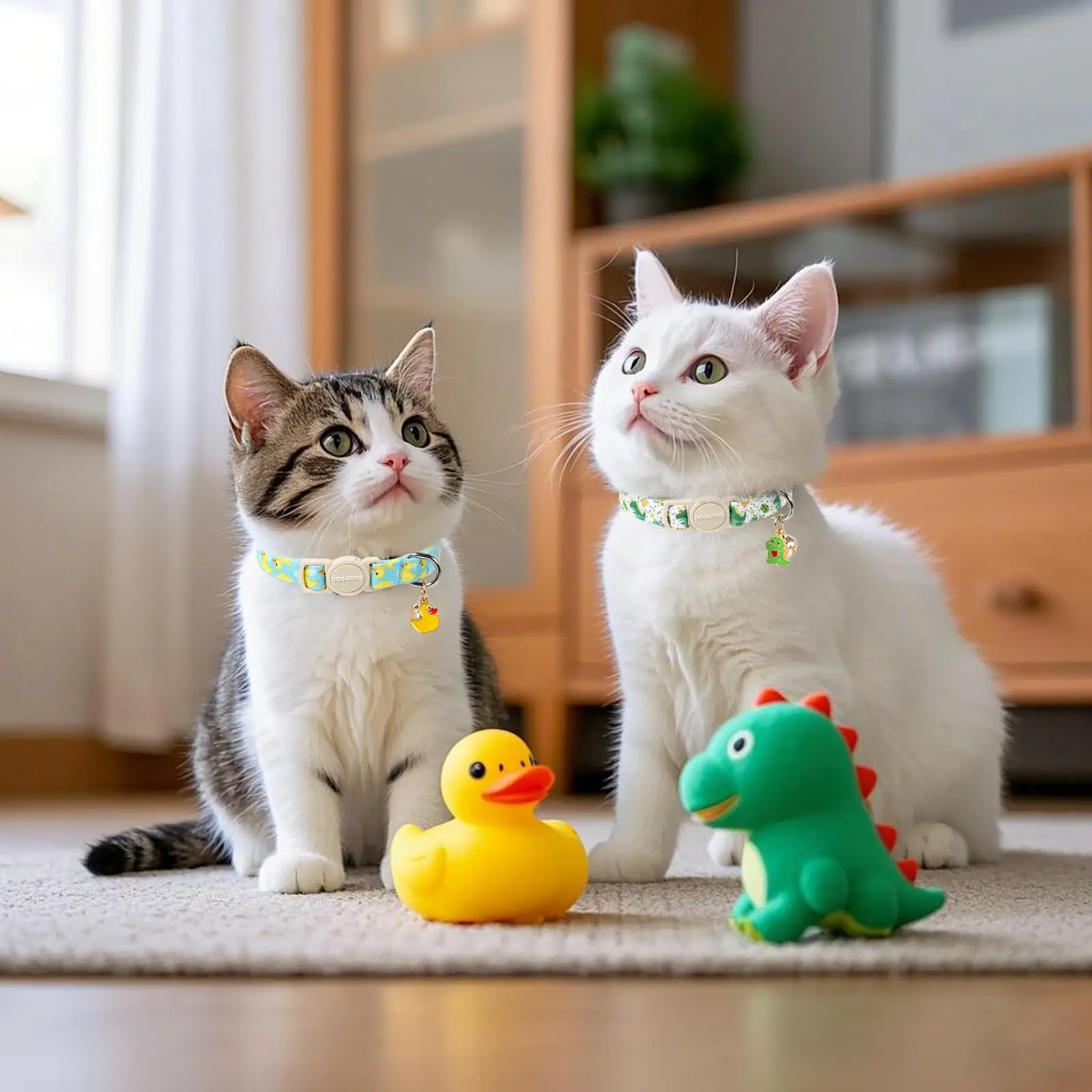 DOGWONG 2 Pack Summer Breakaway Cat Collars with Bell, Adjustable Duck & Dinosaur Print Accessory - Safety Soft Pet Collar for Girl Boy Cats DOGWONG 2 Pack Summer Breakaway Cat Collars with Bell, Adjustable Duck & Dinosaur Print Accessory - Safety Soft Pet Collar for Girl Boy Cats