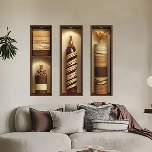 New Wall Art Sticker Set, PVC Self-Adhesive Decorative Panels, Three-Piece Design for Home, Office & Living Room Use, Easy Installation