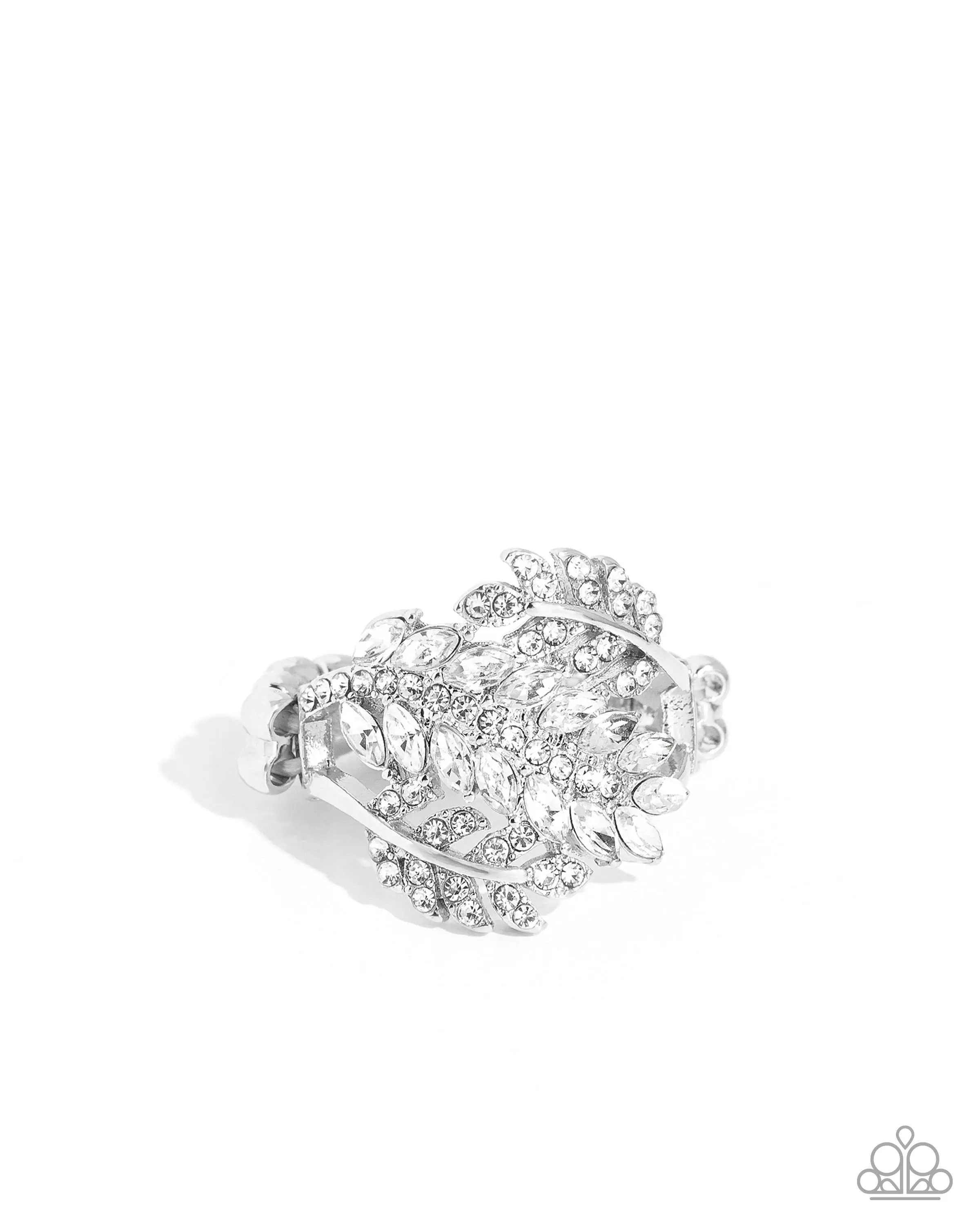LEAF the Way - White Rhinestone Silver Ring - Paparazzi