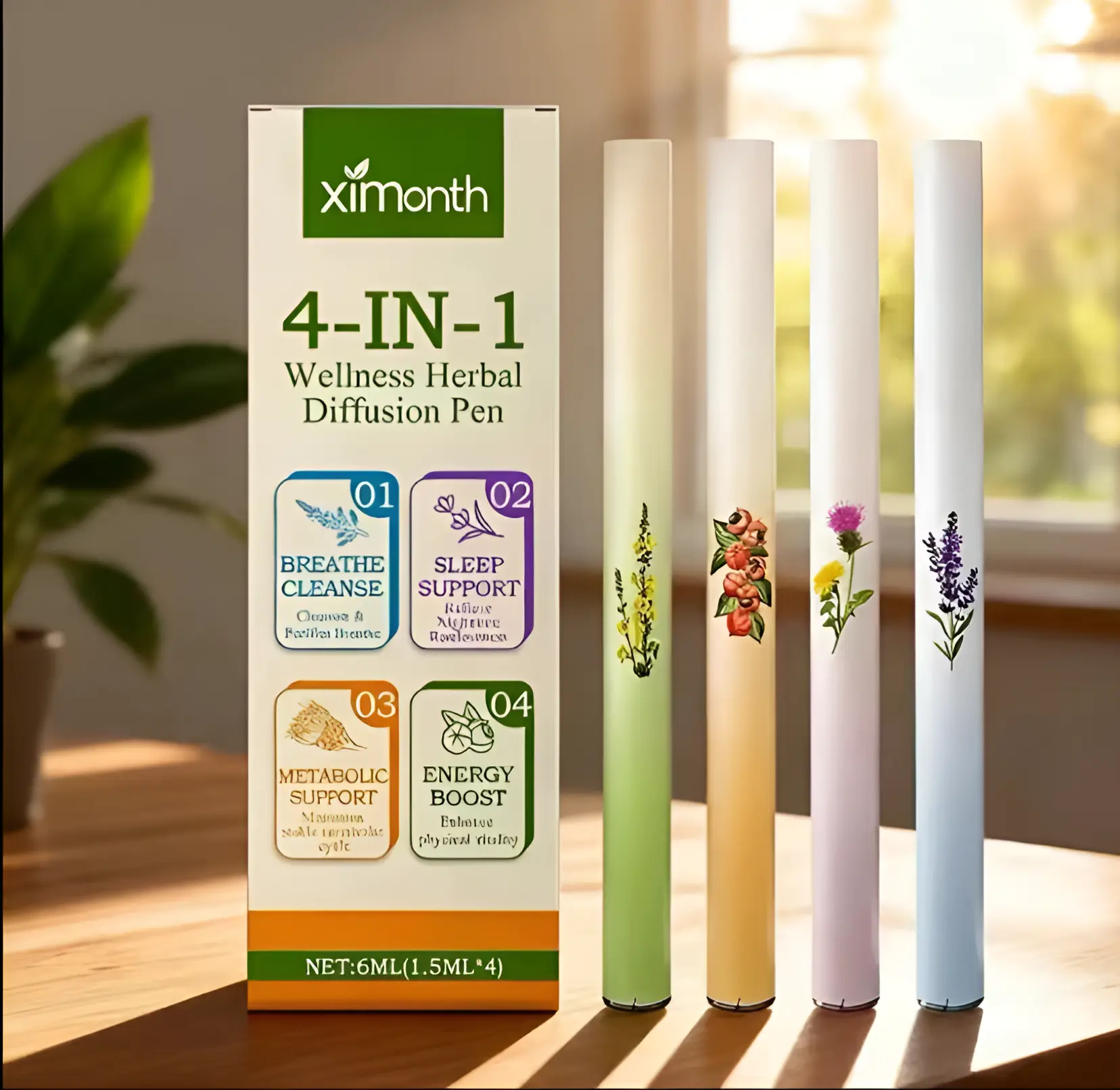 hot sale 2026!!! Mullein Herbal Diffuser Pen, Natural Aromatherapy Air Inhaler Stick with Mullein Thyme Mint, Four Aroma Variety Set,Air Freshening, Relaxed Feelings, Portable Pocket Size (4 Pack)