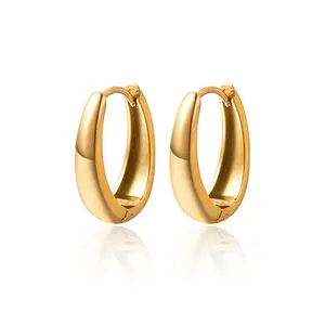 Small Chunky Gold Hoops Teardrop Huggie Earrings,Thick Oval Tube Earrings 14K Gold Plated Dainty Small Simple Hypoallergenic Jewelry Gift for Women