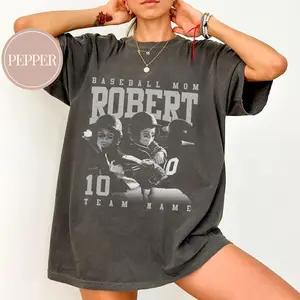 Personalized Baseball Mom  Shirt, Custom Photo Sport Player Shirt, Your Name Number Baseball Shirt, Gameday Mom Shirt