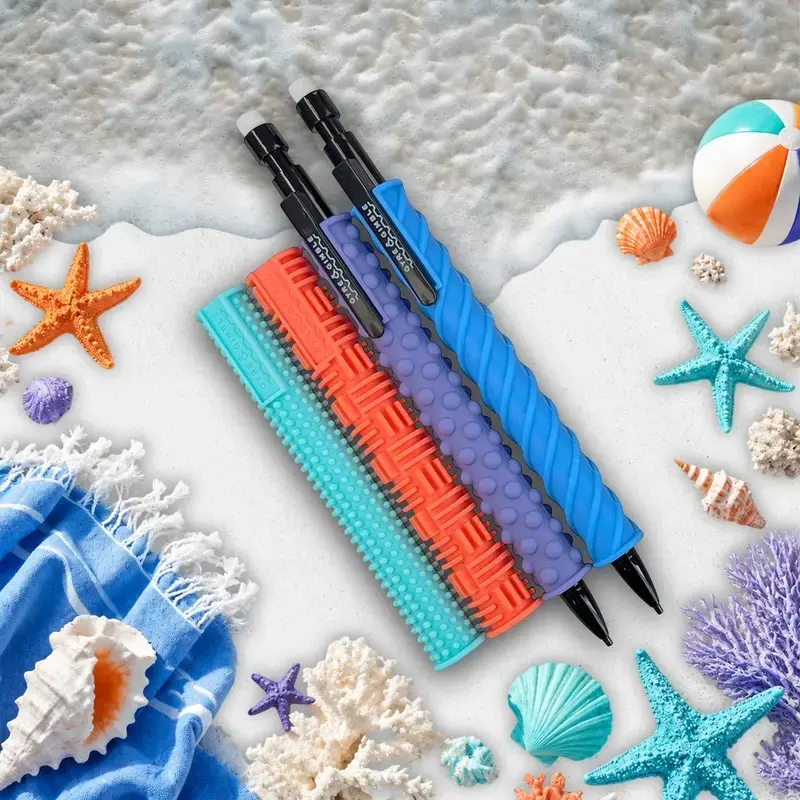 Gyre & Gimble Gidgets Mechanical Pencil Set | Textured Silicone Sleeves for Quiet Fidgeting | 4 Sleeves & 2 Pencils | Teacher-Approved Focus Tool for School & Classroom