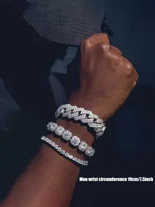 Hip Hop Luxury Rhinestone Decorated Cuban Link Bracelet, Hand Chain, Stackable Bracelets, Rhinestone Bangle for Women & Men, Fashion Accessories for Daily & Party Decoration, Birthday Gift, Fashion Bracelets, Stacked Design Bracelets