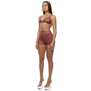 Forplay Patch of Petals 2-Piece Lace Bralette and Shorts Lingerie Set - Spice