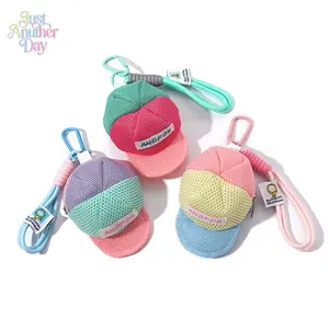 Cute Mini Cap Shaped Keychain Pouch Mesh Baseball Hat Design with Wrist Strap and Carabiner Multiple Color Options Adorable Mini Bag for Earphones and Small Essentials Kawaii Accessory for Women and Girls Lightweight and Durable