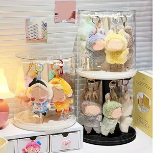 1pc 360-degree Rotating Acrylic Display Case Compatible with LABUBU,Lidded Doll Storage Box,with Transparent Dust Cover,Multi-layer Hanging Rack,for Plush Toys And Action Figure Collections,Does Not Include Dolls,Collection Storage tool-free assembly