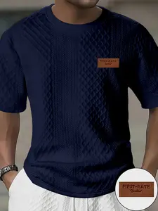 Men's High-End Diamond Texture Print T-Shirt, Daily Commute Short Sleeve, Business Casual Long Top, Loose-Fitting Fashion