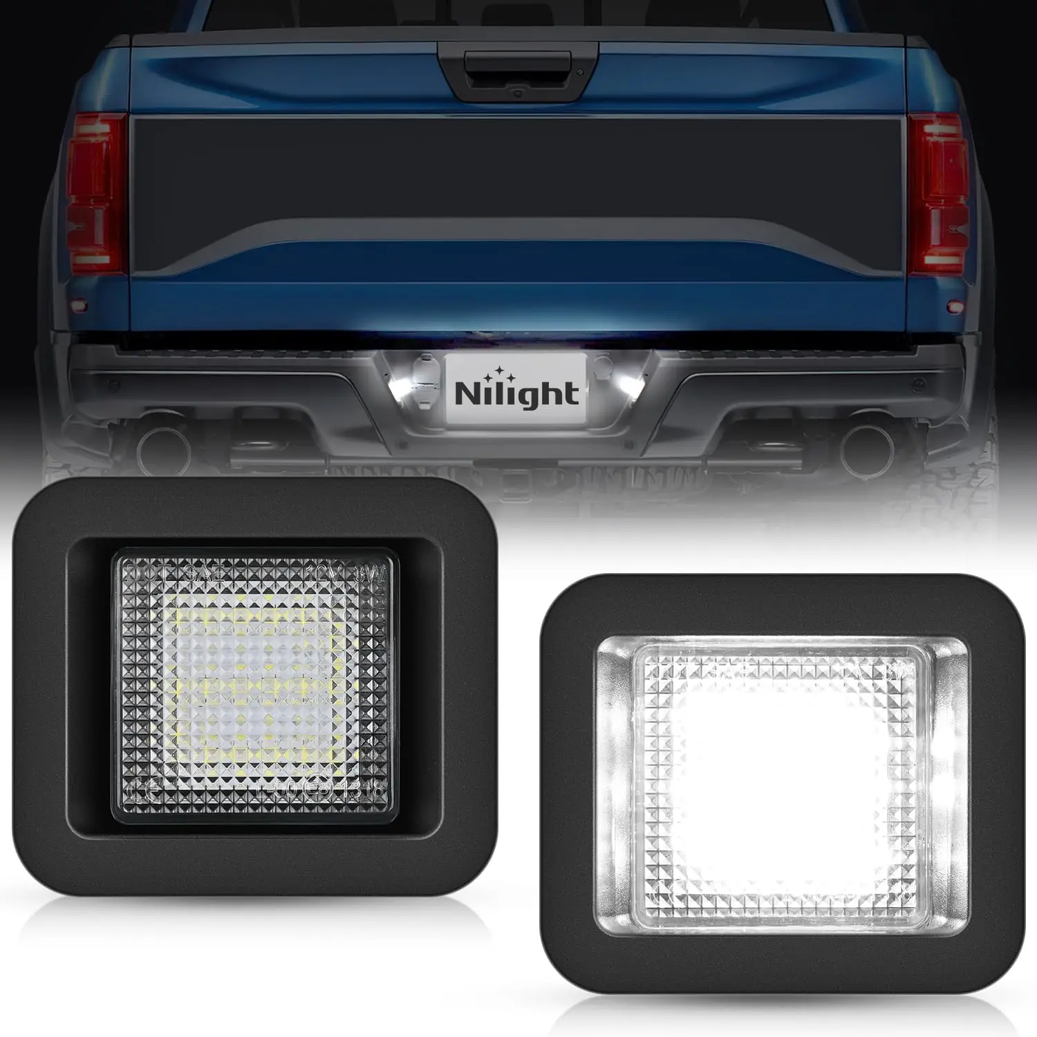 Nilight License Plate Lights Compatible with 2015 2016 2017 2018 2019 2020 Ford F150 Raptor Clear Lens Black housing 6000K White 2PCS Pack, Led Car Lights, Bright Output
