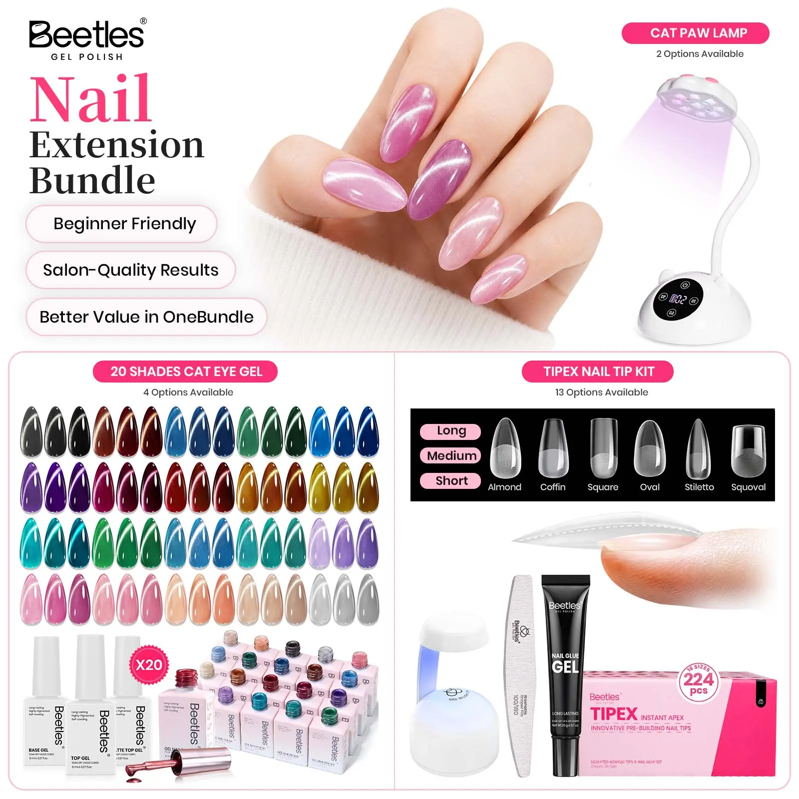 【Bundle】Beetles 20 Colors 8ML Gel Polish Set Exclusive to TTS & 224PCS Tipex Nail Tips Kit &