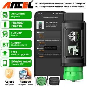 ANCEL HD200/HD210 Bluetooth Heavy Duty Truck Scanner Diesel Diagnostic Tool All System HDOBD & OBD2 Code Reader with Speed Limit Reset for（Cummins &Caterpillar HD200）( Volvo & International HD210),Lifetime Free Updates