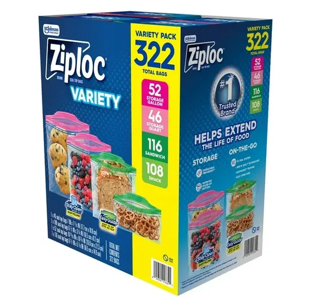 Ziploc Seal Top Food Storage Bags Variety Pack - 322 Count, Durable Pouch, Resealable Food Bag, Kitchen Organizer, Eco-Friendly Home Storage Solution