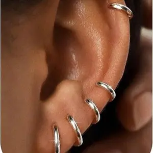 BESTEEL 5 Pairs Small Sterling Silver Hoop Earrings Set for Women Lightweight Tiny Huggie Hoops Silver Mini Cartilage Earrings Pack Hypoallergenic Ear Piercing