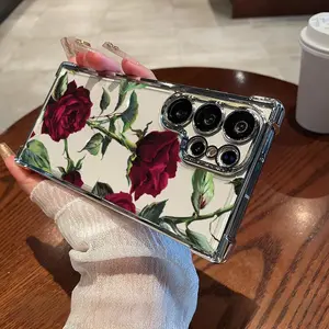 Electroplating Luxury Transparent Rose Pattern Phone Case for Samsung S25 Ultra/S24/S23/S22 Plus Anti-Drop Shockproof Customized Case