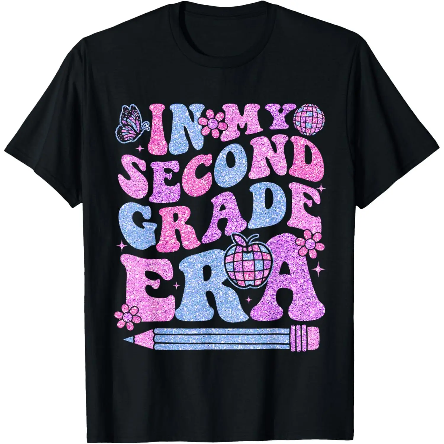 In My Second Grade Era Graphic T-Shirt, Short Sleeve Back to School Top for Teachers and Girls, Breathable Smooth 100% Cotton Fabric, Essential, Original, Outdoor, Ribbed, Round Neck, Back To School Haul, Crew Neck