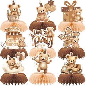 9Pcs Bear Birthday Centerpiece Decorations Set Table Decorations for Boy and Girl Birthday Party Decorations Baby Shower Supplies Birthday Party Supplier