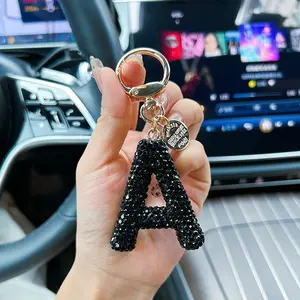 Black Clay Letter Keychain | Rhinestone-Encrusted Unisex Bag Charm