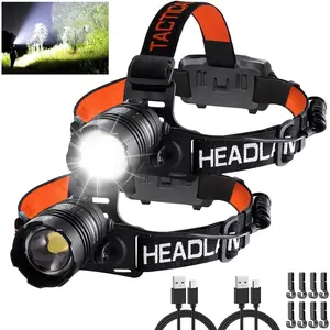 Headlamp Rechargeable 2Pack,  lamps led rechargeable, Adjustable Focus Headlight Outdoor, 4Mode  Lights for Forehead, 90?Angle LED Headlamp,  Headlamps for Adults Camping Hard Hat