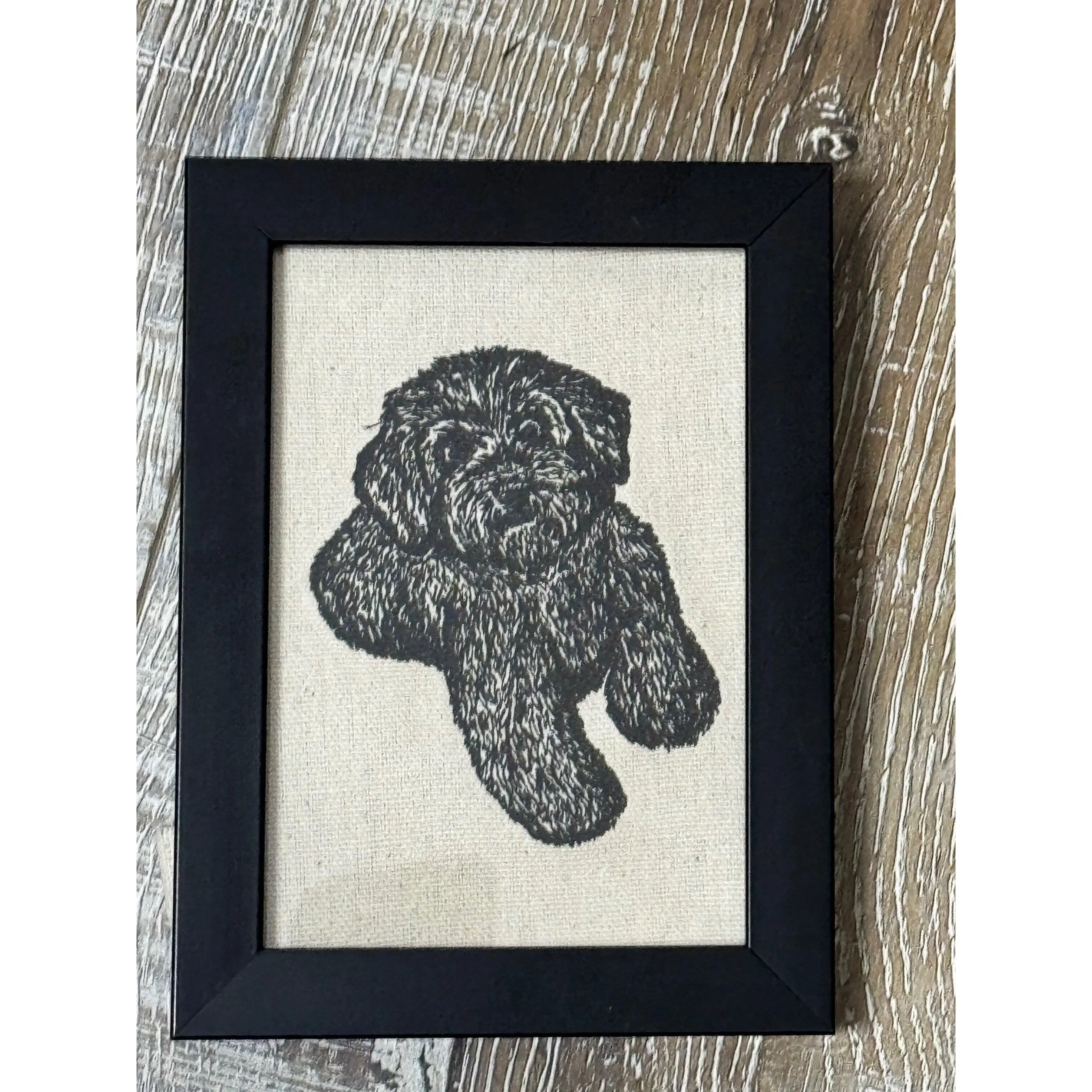 Doodle Dog Machine-Embroidered Framed Artwork, Artistic Canine Home Office Tabletop Plaque Sign, Unique Decor & Gift Option, Other Designs & Breeds Available