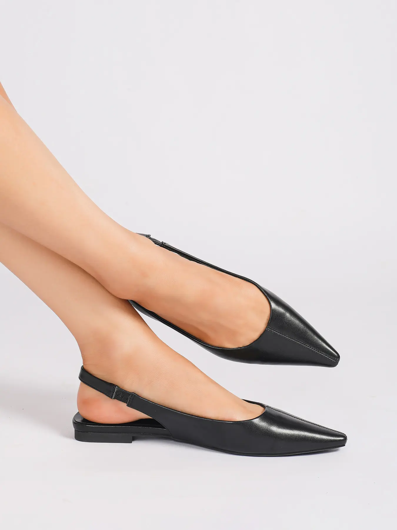 Women's Black Pointed Toe Design Slingback Straps Flats & Casual Flat Sandals, Classy Sandal | Soft Leather Comfortable Office Daily Shoes, Commute Casual Daily Wear, Footwear