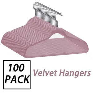 Zenstyle 100-Pack Non-Slip Premium Velvet Multifunctional Clothes Hangers, ABS Hook, 360° Swivel Hook for Coats & Shirts, Closet Organizers and Storage (Pink)