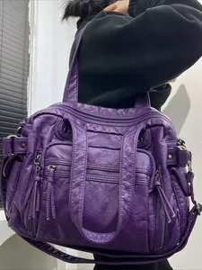 Ladies' fashionable retro Y2K spicy girl handbag, Stylish handbag, large capacity, multiple pockets, punk diagonal cross bag, washed and vegan bag, suitable for vacation, shopping, work, holiday gifts, Stylish crossbody bag, High Capacity Handbag