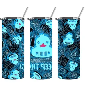 Ducky 20 oz Tumbler with Blue Ducky Design and Stainless Steel Straw Water Bottles