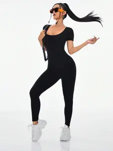 Women's Seamless Shapewear Jumpsuit, Long Knit Short Sleeve, Abdominal Control & Hip Lift, Nylon Elastic Comfort Fabric, Tummy Control Jumpsuit, Stretch Jumpsuit, Tight Fitting Jumpsuit