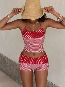 Women swimsuit tankini, Bikini swim top, red spot stripe vintage print women's vest crop top cami vest Country Concert Outfit, Going Out Outfits, Birthday Outfit, Casual, Y2k, 90S, Boho, Country, Club, Striped Print Tankini