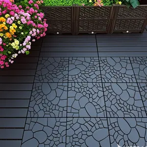 Stone texture Plastic Interlocking Deck Tiles,44PCS,12"x12"Square Waterproof Outdoor All Weather Use, Outdoor and Indoor Patio Decking Tiles