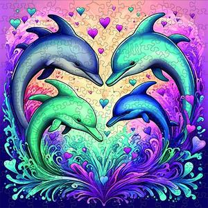 Dolphin Wooden Puzzle, Unique Irregular Animal Shape, Perfect Birthday Gift for Adults, DIY Leisure Game Toy, Home Decor