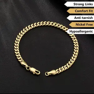 Miami Cubin Link Bracelets Stainless Steel & 14kt Gold Plated Strong Links Comfort Fit Anti-tarnish Nickel Free Hypoallergenic