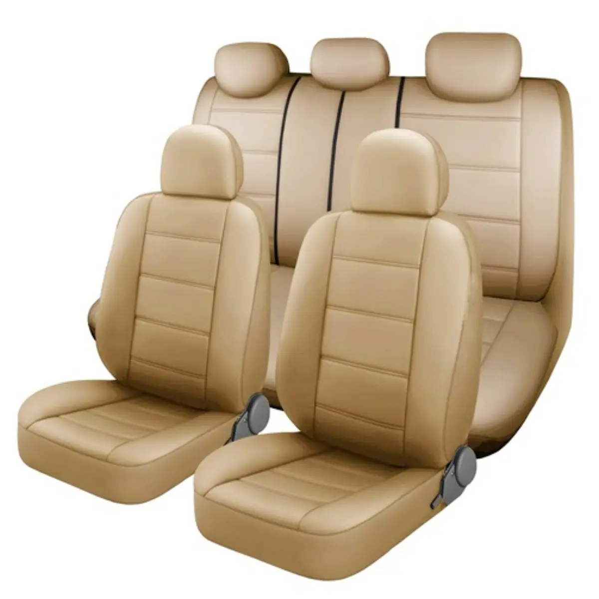Car 5 Seat Covers Full Set in PU Leather, Front & Rear Seat Back Beach Cover with Removable Headrest Washable, Universal For Vehicle SUV Sedan Beige - For Mother Father Lover Friend Christmas Valentine Gift, Car Seat Covers, Headrest Cover Gift Sets