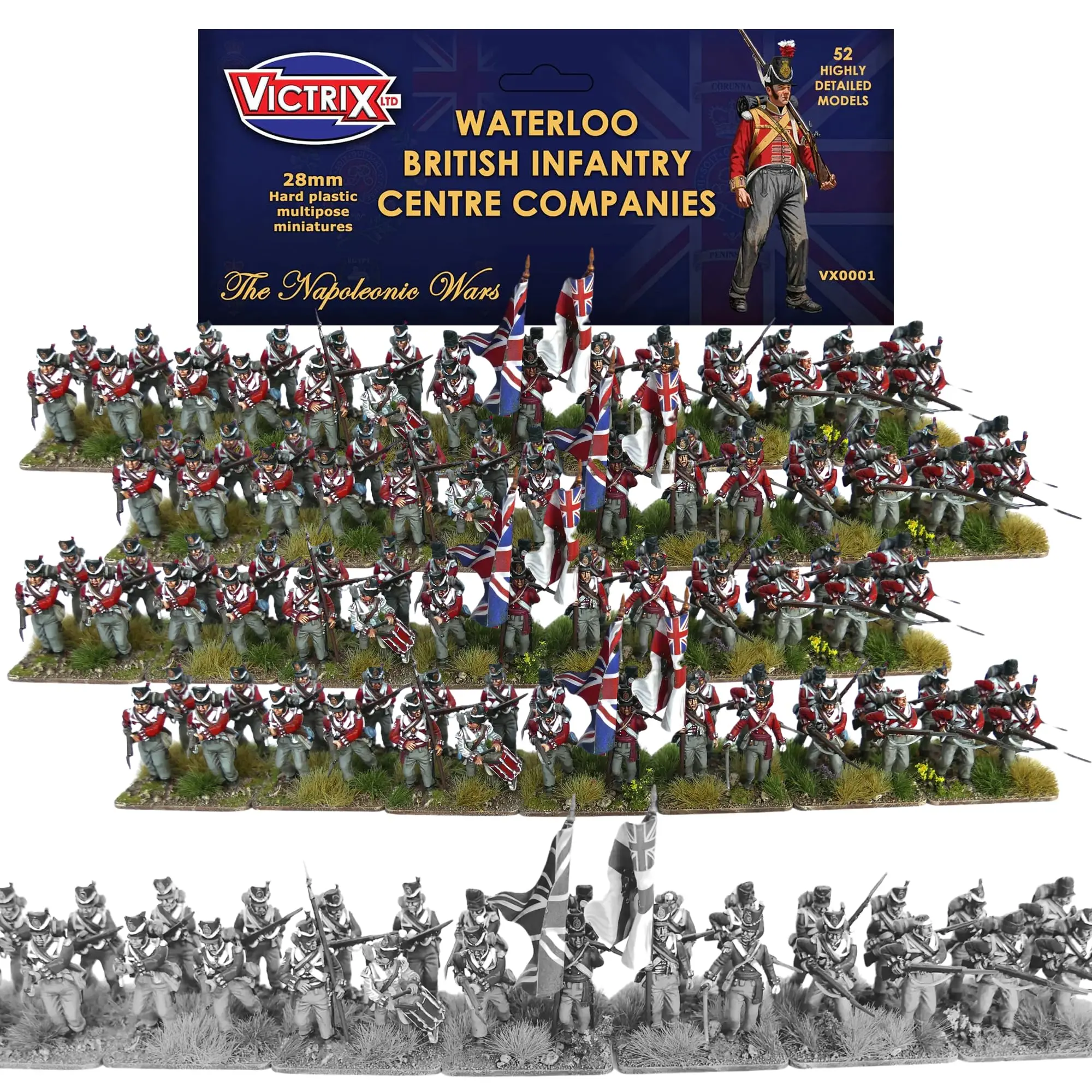 Victrix Waterloo British Infantry Set - 52 Detailed Miniatures With Belgic Shakos for Napoleonic Wargaming