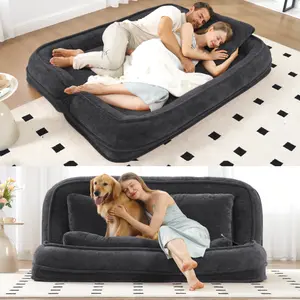 [Bellemave] Double human dog bed,Lazy sofa ,Loveseat,Fits You & Pets,Extra Large Floor Couch,Can sit or lie down,2-in-1,5 Adjustable Position, Plump Pillow,2 Seat,Chenille,Black
