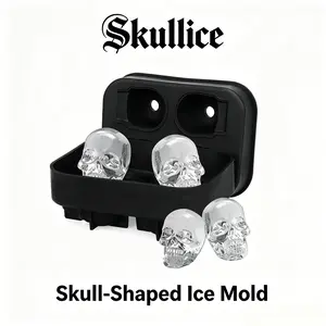 3D Skull Silicone Ice Cube Mold Tray - Makes 4 Large Skulls for Whiskey Cocktails, Halloween Parties