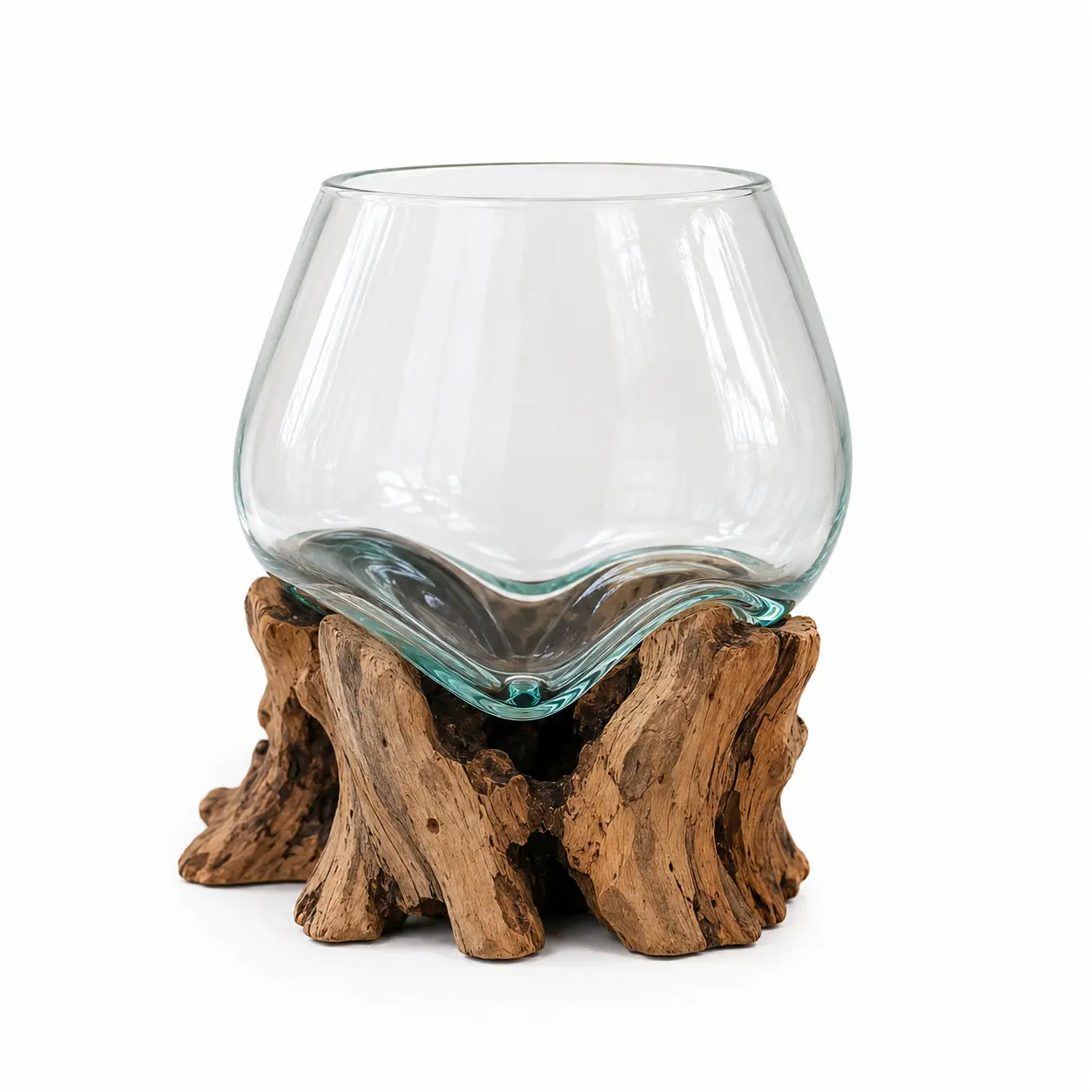 Handblown Glass Terrarium - Gamat Wood Planter, Air Plant Holder, Unique Home Decor for Plant Propagation