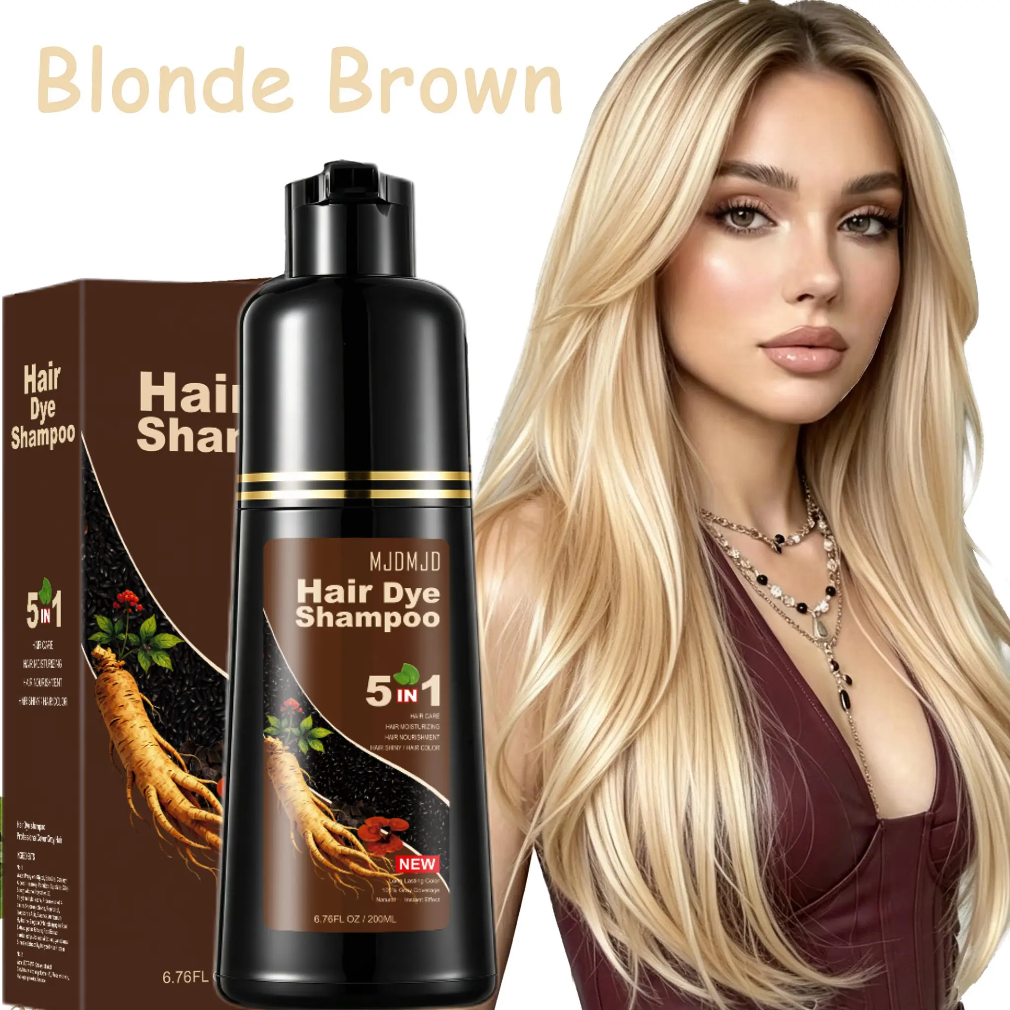 MJDMJD 5-in-1 Dark Chocolate Hair Dye Shampoo (200ml) - Natural Haircare Formula, Color-Safe Fade Anti-Gray Semi-Permanent Hair Color, Gray Coverage Solution, Moisturizing Nourishing, Travel-Friendly Adult Home Use, Fade Semi-Permanent Color