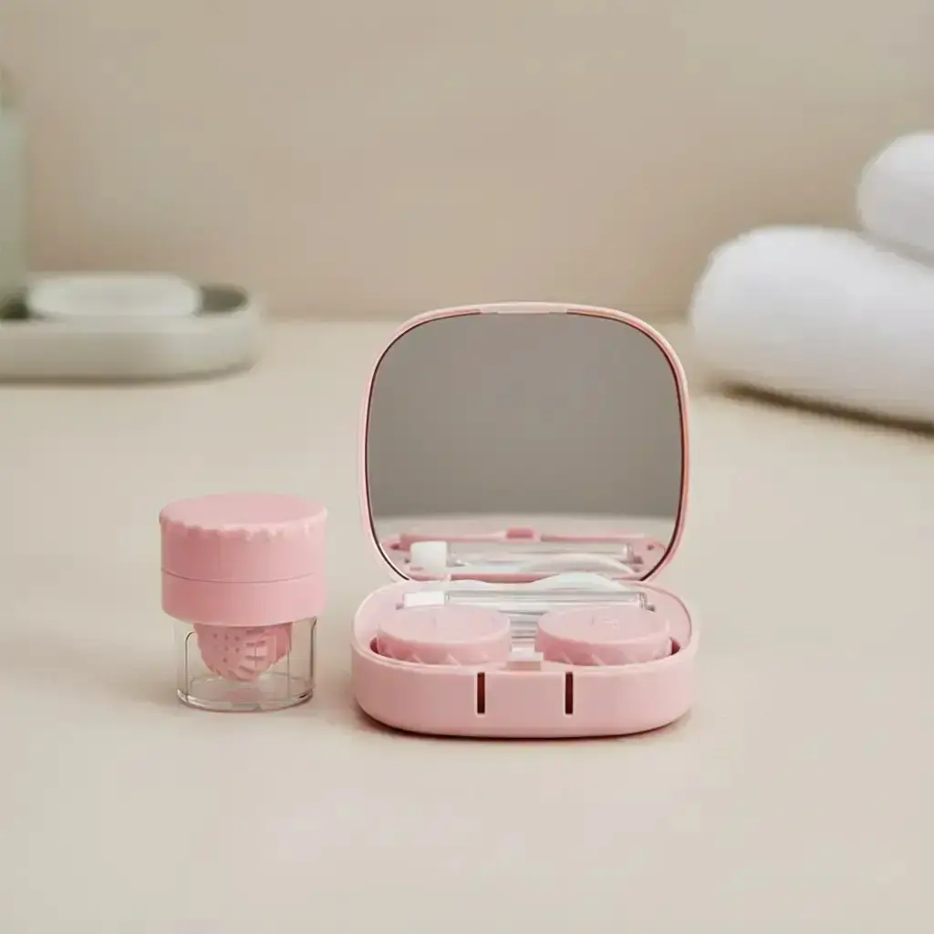 Contact Lens Case with Cleaner Washer, Pocket-Size Mini Travel Contact Lens Applicator and Removal Tool Kit with Mirror, Contact Lens Storage Box for Home and Travel Essentials, Lens Cleaning Set Combo