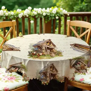 Vintage Farmhouse Theme Round Tablecloth Wear Resistant Dirt Resistant for Home Decoration Picnics Holiday Gatherings Christmas Decorations